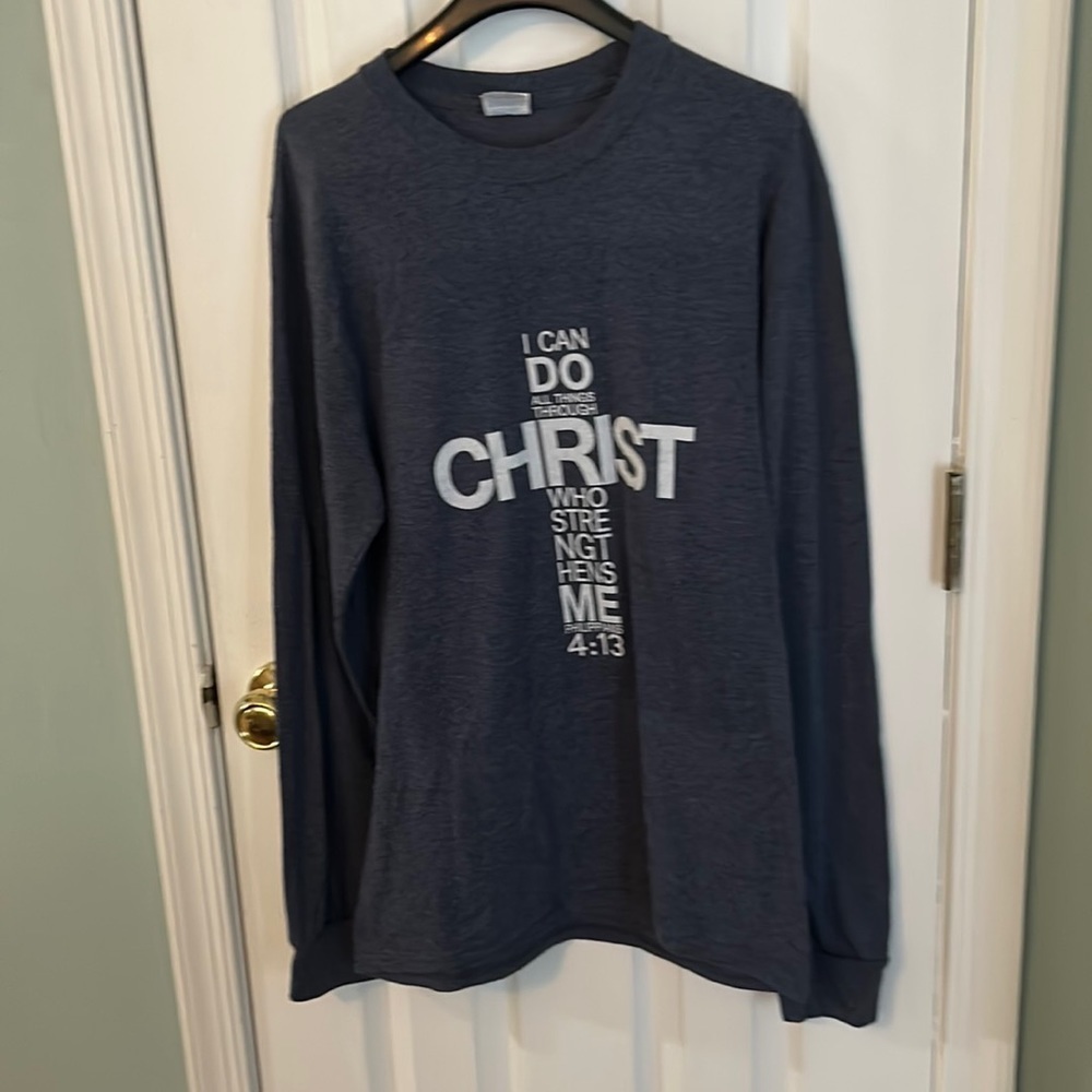 Grey long sleeve tee shirt with Christian detail